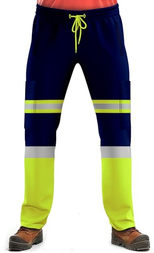 NOROZE Herren-Arbeitshose mit hoher Sichtbarkeit, hohe Sichtbarkeit, reflektierend, Fluoreszierendes Band, hohe Sichtbarkeit, zweifarbig, Combat-Seitentasche, Jogginghose, Arbeitskleidung