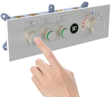 Brushed Nickel Thermostatic Shower Diverter Mixer Valve - 3-Way Push Button Control with Temperature Display and Flow Control, Concealed Brass Construction for Bathroom