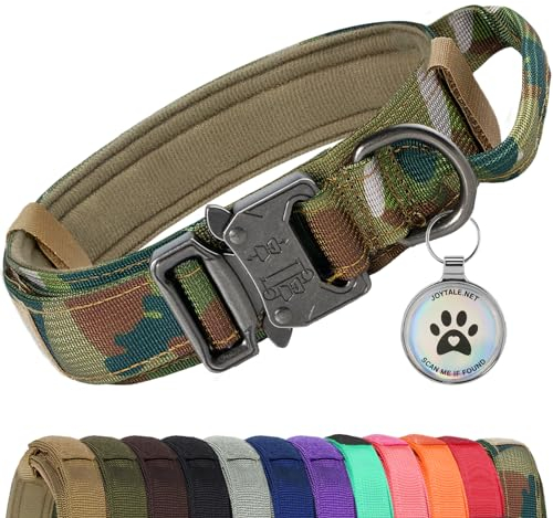 Joytale Taktisches Hundehalsband mit Griff Halsband Hund 3.8 cm Breit Hundehalsband für Große Hunde Verstellbar aus Nylon, Tarnung, XL