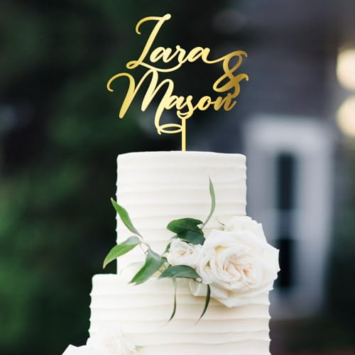 Party to Be Personalisiert Hochzeitstorte Topper in Holz oder Acryl Custom Braut und Bräutigam Tortenstecker mit Namen Kuchen Dekoration (Design 05)