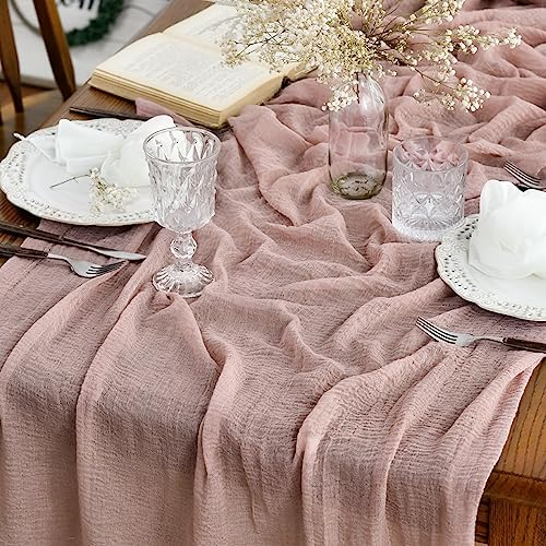 Artoid Mode Boho Gaze Käsetuch Staubiges Rosa Tischläufer 80x400 cm, Küche Tisch Dekoration Drinnen Urlaub Hochzeit Party Geburtstag Dekor