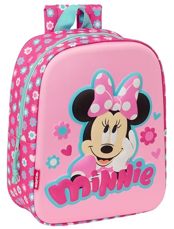Safta Zaino per scuola materna 3D MINNIE MOUSE, adattabile al carrello, facile da pulire, perfetto per bambini di diverse età, comodo e versatile, qualità e resistenza, 22 x 10 x 27 cm, colore rosa,