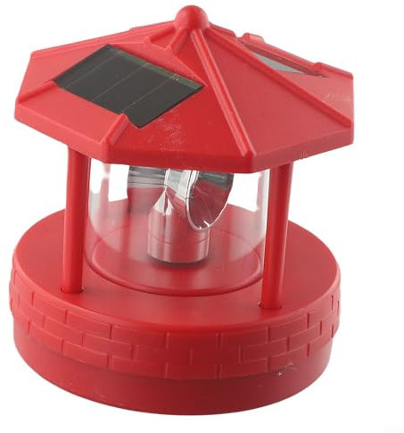 Lioaeust Solar Rotierender Leuchtturm, LED Solar Leuchtturm, für 360 Grad drehbarer Rasen Licht, runde Unterseite Außenturmlampe, Garten Wasserdicht Straßenlaterne, für Außen, Landschaft (Rot)