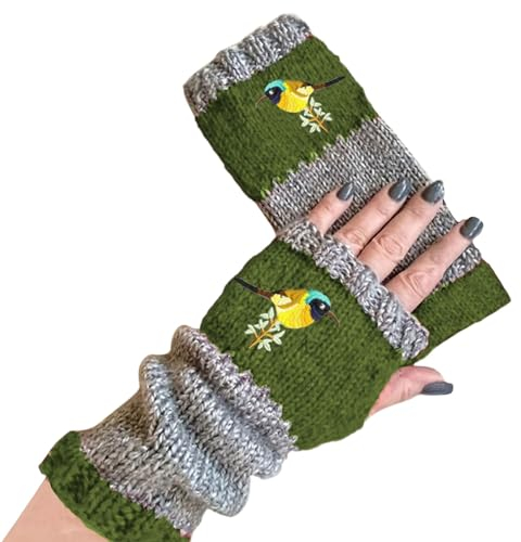 Lässige Winterhandschuhe 2024, modische warme Handschuhe, Winter, Damen, fingerlos, gestrickt, warm, Halbfinger, Wollhandschuhe, Fäustlinge, grün, Einheitsgröße