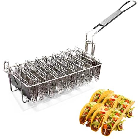 Taco - Cesta para freír Taco, 8 cuencos, cesta para freír Taco, con mango largo, herramienta de cocina para freidora, accesorios de cocina