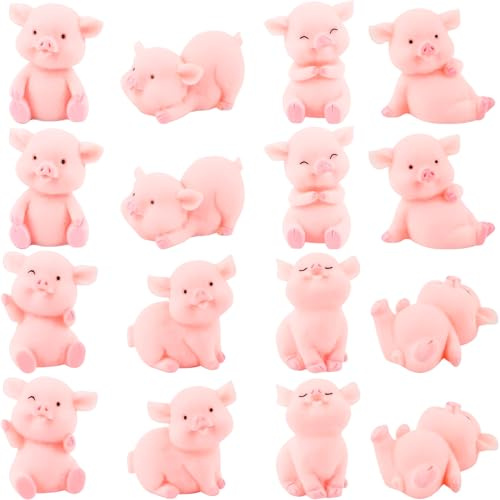 BTBHIHO Glücksschweinchen Glücksbringer für Dekoration | 16 Stück, 3.5cm, Harz. Ideal für DIY, Tischdeko, Autodeko & Kuchendeko. Rosa