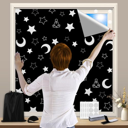 Machine-Ya Portable Blinds,250X145cm With Fluorescent Pattern Blackout Curtains,Adjustable Temporary Blackout Curtains Pasted on Windows,Travel or Daycare,can be cut into any size