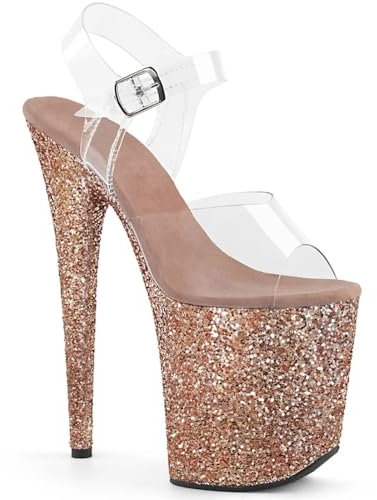 denova's Women's Transparent Very High Heel Plus Size Platform Pole Dancing Ankle Strap Stiletto Sandal, Rose Gold-clear 3, 11.5 US