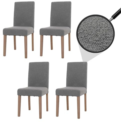 Mendler 4er-Set Esszimmerstuhl Littau, Stuhl Küchenstuhl Hochlehner, Stoff/Textil Bouclé Holz - grau, naturfarbene Beine