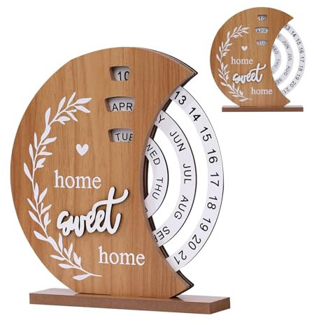 KASESSS Mond Ewiger Kalender, Holz Dauerkalender, Geschenk Tischkalender Rotierender Kalender Ornamente DIY Calendar, Zuhause Büro Café Deko für Perfektes Urlaubs- und Geburtstagsgeschenk