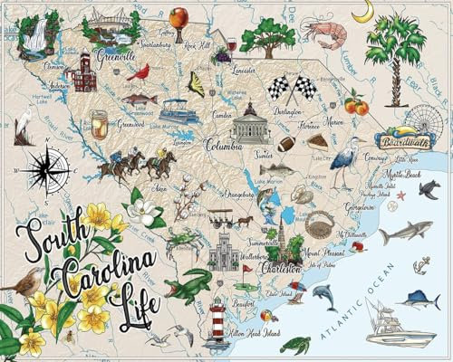 Heritage Puzzle South Carolina Life - 1000 Pieces Jigsaw Puzzle - Size 30 x 24 - State Landmarks & Iconic Destinations - Educational Jigsaw Puzzles - Perfect for Framing - Made in U.S.A