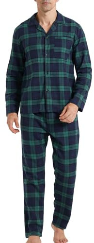 LANBAOSI Ensembles de pyjamas pour hommes en flanelle douce coton vêtements de nuit manches longues boutonné chemise à carreaux pantalon ensemble de vêtements de détente, vert une, M