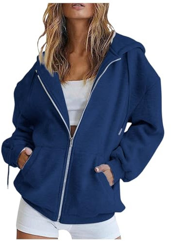 Sweat à Capuche Femme Pas Cher Zippé Sweat-Shirt à Manches Longues Décontracté Chaude Chic Et Elegant, Street Cotton Sweatshirt avec Poches Hoodies Veste de Sport Blousons Printemps Automne Cardigan