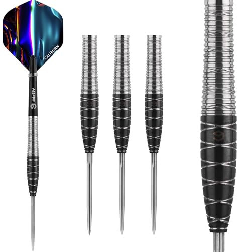 Caliburn Spiro Dartpfeile Set | Steeldarts | 90% Tungsten Barrel | S1 | Mehrere Gewichte erhältlich (21g) | Professionelles Dartset mit Flights und Stielen
