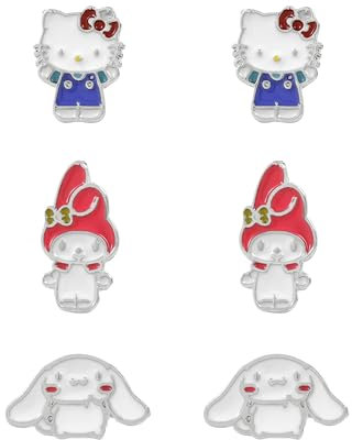 KIDS EUROSWAN Hello Kitty Mädchen-Ohrstecker-Set, Einheitsgröße, Metall, Kein edelstein