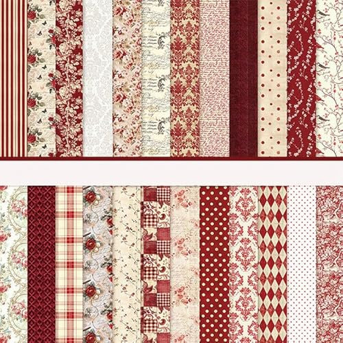 Scrapbook Papier Blumen Muster Doppelseitiges Scrapbook Bastelpapier, 24 Muster 24 Blatt Scrapbooking Papier Motivpapier, Decoupage Papiere Dekorpapier (Rot, 30,5x30,5 cm/12x12 inch)