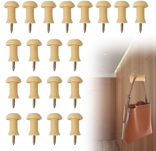 FENGCHUANG 20 Piezas Ganchos de Madera, de Madera Maciza Pequeños Ganchos de Capa, Pequeños Ganchos de Pared de Madera con Tornillos para Colgar Llaves y Auriculares en Dormitorios, Salones y Pasillos