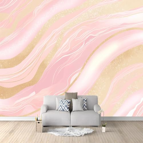 Papier Peint Intissé Marbre Rose Or 350x256 cm Papier Peint Panoramique Moderne, Papier Peint Mural Photo pour Salon, Chambre, Décor Fond TV