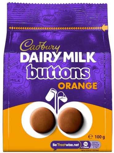 Cadbury Dairy Milk Chocolate Orange Giant Buttons, 100 g (Pack of 1) | Delicious Chocolate Treats, Zesty Orange Flavour, For Sharing, Smooth & Creamy Texture
