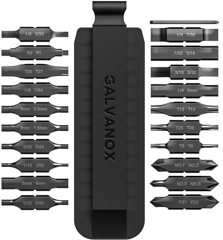 Galvanox Kit de puntas planas de 21 piezas diseñado para destornilladores multiherramienta Leatherman, (grado industrial), acero de impacto S2 endurecido 59-HRC, carbono negro (incluye soporte de