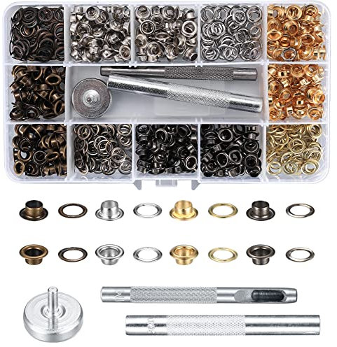 400 Stk Ösen Werkzeugsatz, ösen Set, Kupfer Planenösen, Metallösen Scheiben in 4 Farben mit 3 Stk Werkzeug für Schuhe Ledertaschen Kleidung DIY Handwerk (5mm)