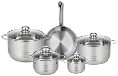 ELO 9868750 Batterie de cuisine 5 pièces, Ensemble de 1 Poêle de cuisson 24 cm et 4 faitouts 12, 16, 20 et 24 cm Elo Profi Brillant, inox, induction, Gris Pierre