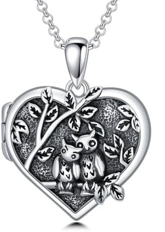 Flpruy Medaillonkette aus 925 Sterling Silber Medaillon zum Öffnen mit Bild Eulenkette Amulett zum Öffnen Erinnerungsfotos Schmuck Geschenk für Damen und Herren