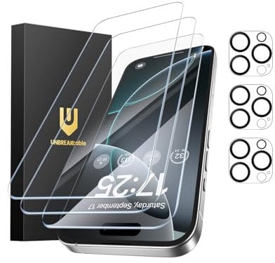 UNBREAKcable iPhone 16 Pro Max Screen Protector 3-Pack, 3 Tempered Glass + 3 Camera Lens Protectors, 9H Hardness, HD Clarity, Anti-Fingerprint, Case Friendly, 6.9 Inch