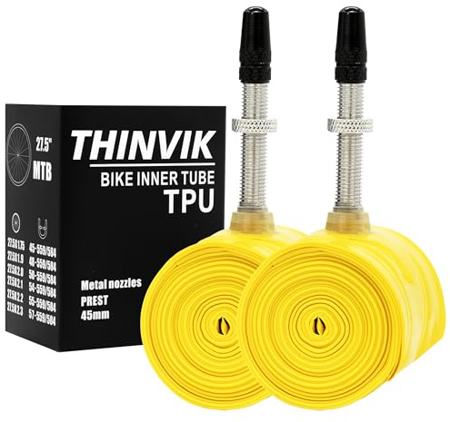Thinvik Cámaras de Aire TPU - Válvula Presta Metálica 40/60/80mm para Bicicleta de Carretera, MTB y Gravel 700x18-32c/33-50c/29/27.5 - 2 Unidades (1 Par)