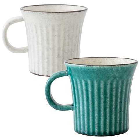 Asayu Japan – Ensemble de Tasses en Grès Kairagi Bleu Sarcelle & Blanc Cassé – Mugs Artisanaux Japonais Façonnés à la Main, Texture Kairagi Traditionnelle avec Émail Craquelé Subtil (Lot de 2)