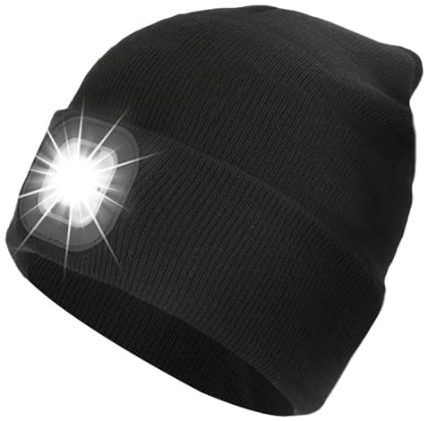 ZAPLIT LED Beanie Hat with Light, USB Rechargeable Hands Free Headlamp, 3 Light Modes Warm Knitted Cap, Dog Walking Running Camping Gadgets for Men Dad Teens