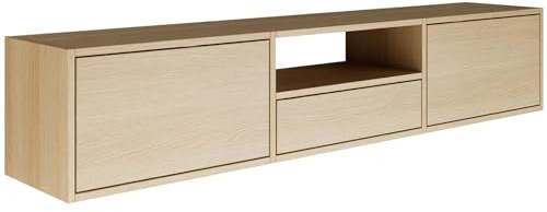 Selsey Lindberg - Mueble bajo para TV, Color Roble Moderno, 150 x 30 x 30 cm (Ancho x Profundidad x Alto), Mueble de TV para salón, Armario con Solapas para Abrir Armario bajo para Colgar en la Pared