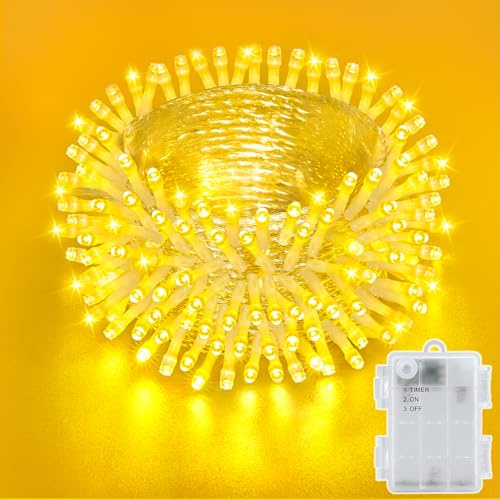 Dalugo Lichterkette Batterie Warmweiß, 10M 100 LED Lichterkette Außen Batterie mit 6h Timer, IP65 Wasserdicht für Hochzeit, Weihnachten, Party