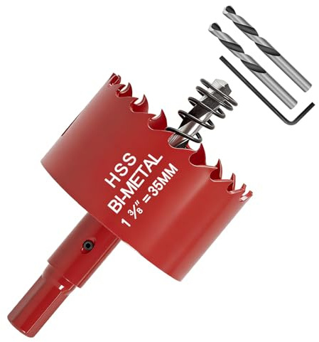 Scie Cloche 35mm,HSS M42 Bi-Métal Scies-cloches Bois,avec adaptateur de tige triangulaire et foret de centrage,Idéal pour boîte de mur creux,Cloison Sèche, Plastique,Plaque de Plâtre