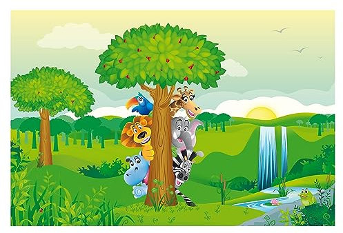 Bilderwelten Fototapete Kinderzimmer Dschungeltiere 225 x 336 cm Vlies-Tapete XXL Smart Wandtapete Wanddekoration Kindertapete