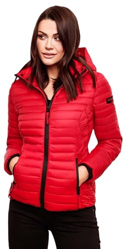 MARIKOO Damen Jacke Steppjacke Übergangsjacke mit Kapuze gesteppt B600 [B600-Samt-Rot-Gr.L]