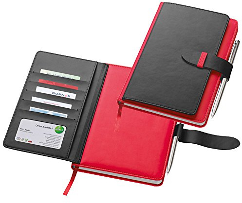 Notizbuch mit Visitenkartenmappe / DIN A5 / aus PU / 256 Seiten / Farbe: rot