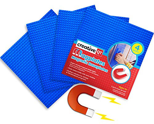 Creative QT Magplates - Magnetic Building Brick Plates - Compatible with All Major Brands 4 Pack Blue