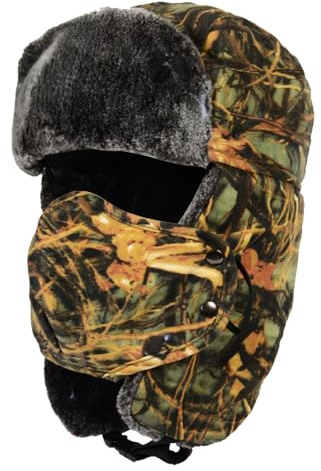 TAGVO Tarnfarbene Trapperhütte Bomber Hut, Fliegermützen für Herren, Winddicht Warm Ohrenklappen Trappermütze mit Windproof Gesichtsmaske, Ushanka Hut für Skifahren Skaten Outdoor Sport Aktivitäten