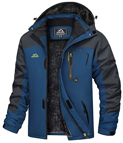 TACVASEN Giacca di Transizione da Uomo Invernale Jacket da Esterno in Pile Interno da Trekking, Blu Denim, S