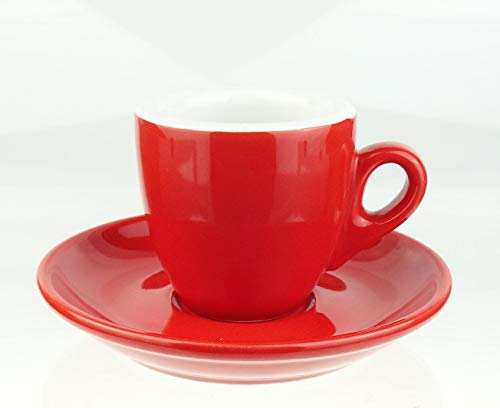 Moka Consorten | Extra dickwandige Espressotassen | 0,8 cm Wandstärke | rot | 6 Tassen + 6 Untertassen (rot)