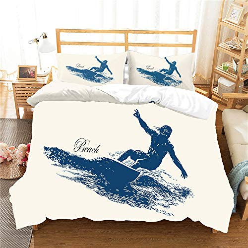 Treer Bettwäsche Set Mikrofaser, 3D Bedding Bedrucktes mit Reißverschluss Bettbezug Kopfkissenbezüge Bequem Weich Haltbar Bettwäsche-Set (2pcs-135x200cm,Einfach)