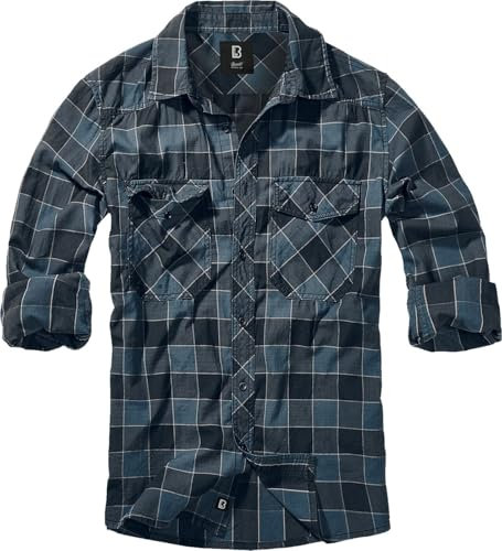 Brandit Chemise À Carreaux Homme Chemise Manches Longues Bleu/Gris/Noir L