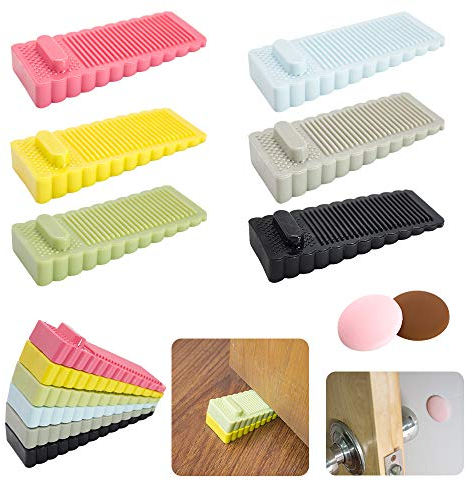 SnailGarden 6 Stk Gummi Türstopper Keil Boden mit 2 Stk Schutzstopper,Höhenverstellbar Gummi Türstopper Türkeil,Boden Türstopper Fensterstopper - Rutschfest auf Fliesen,Holzboden,Teppich(6 Farben)