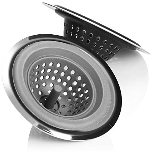 COM-FOUR® Filtro de Drenaje 2X, para Fregadero, bañera y caño, Acero Inoxidable y plástico, para desagües Grandes Ø 11,5 cm [la selección varía] (02 Piezas - Plástico Acero Inoxidable Ø 11,5cm)