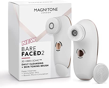 Magnitone London BareFaced 2 Vibra Sonic Face Cleansing and Massaging Brush - USB Rechargeable Electric Facial Brush, White