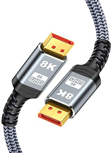 SNOWKIDS 1M DisplayPort Kabel 1.4 DP 1.4 Kabel,8K@60Hz,4K@144Hz,2K@165Hz Übertragungsraten von bis zu 32,4 Gbit/s Nylon Geflecht DP Kabel für Laptop PC TV Beamer Spielmonitor usw.