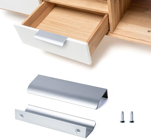 SPDYCESS 10 Piezas Tiradores Ocultos de Muebles, Tiradores de Armario Cajone, Tiradores Aluminio de Puerta para Cocina Dormitorio Baño, con Tornillos, Plata, 96mm