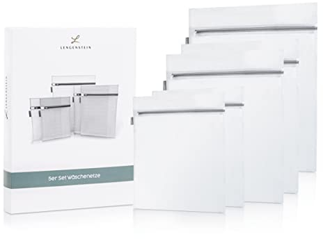 Lengenstein® 5er Set Wäschenetze für Waschmaschine Wäschebeutel Wäschesäcke mit Reißverschluss mit grauer Naht Wäschesack Waschbeutel für Unterwäsche, Socken, Pullover und Jacken