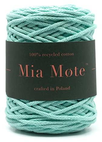 Mia Mote, Thinny Line, Makramee Natürliche Baumwollkordel, 100% ige Wiederverwertung Baumwollgarn, DIY Kordel, Weben, Stricken Dekoration Muttertagsgeschenk, 3mm, 100 m, Chrysopras/Mint